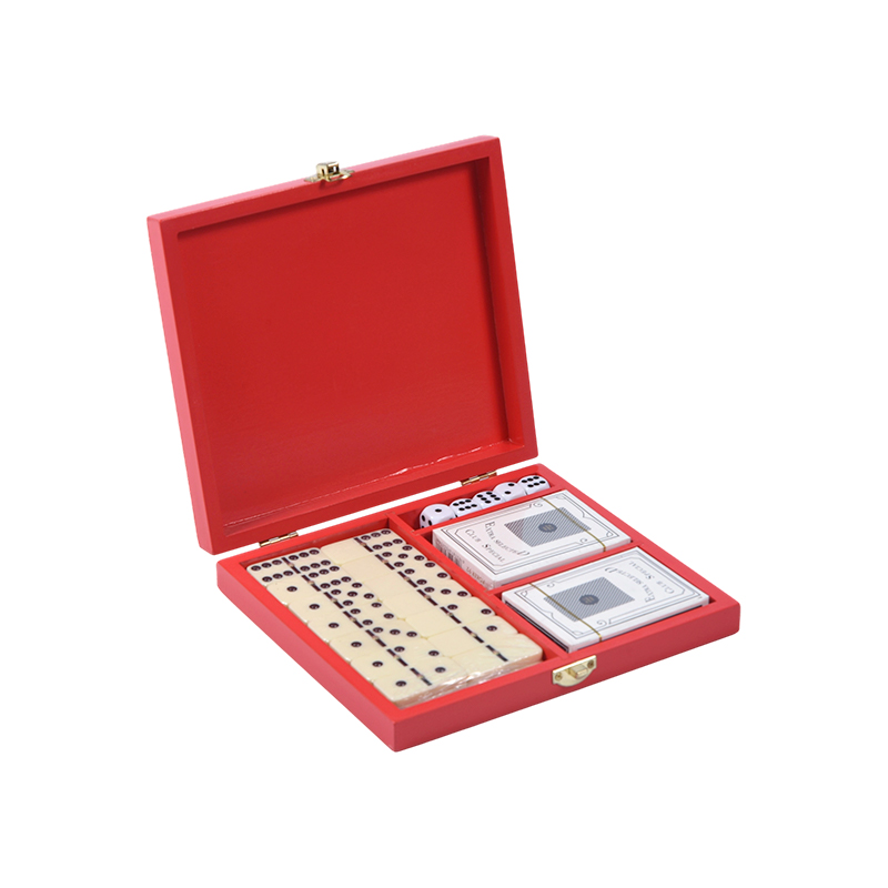 Portable Redwood Box Dual Game Set (Domino at Poker)