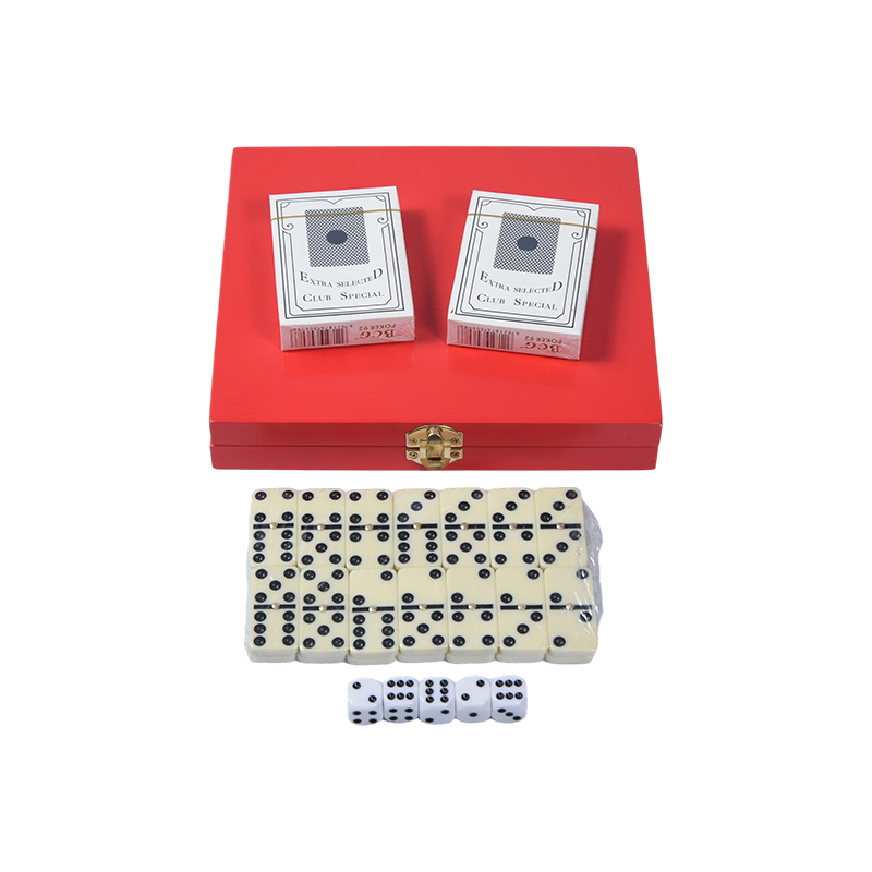 Portable Redwood Box Dual Game Set (Domino at Poker)