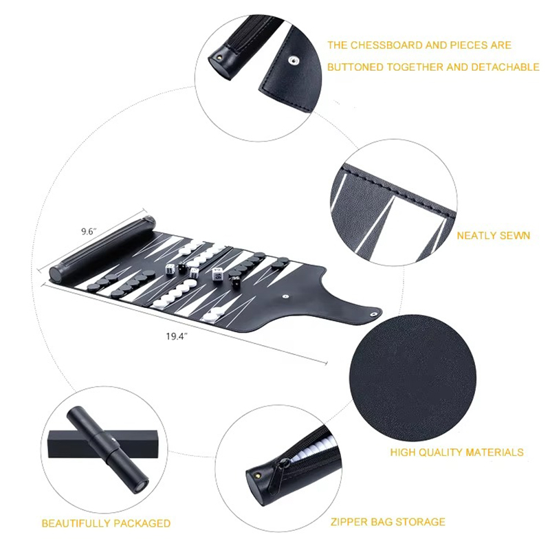 Leather Foldable Backgammon Set - Portable Elegance para sa On-the-Go Gaming