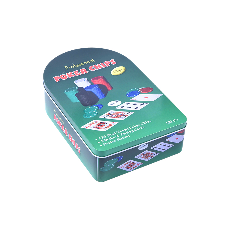 Green Arched Metal Tin 120 Chips na may Mga Card at Dealer Button Professional Poker Chips Set