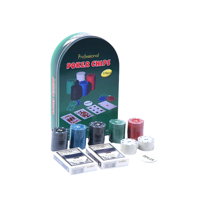 Green Arched Metal Tin 120 Chips na may Mga Card at Dealer Button Professional Poker Chips Set