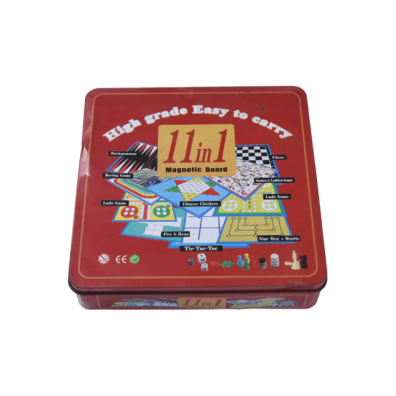 11-in-1 Magnetic Board Game na Nakatakda sa Red Metal Tin