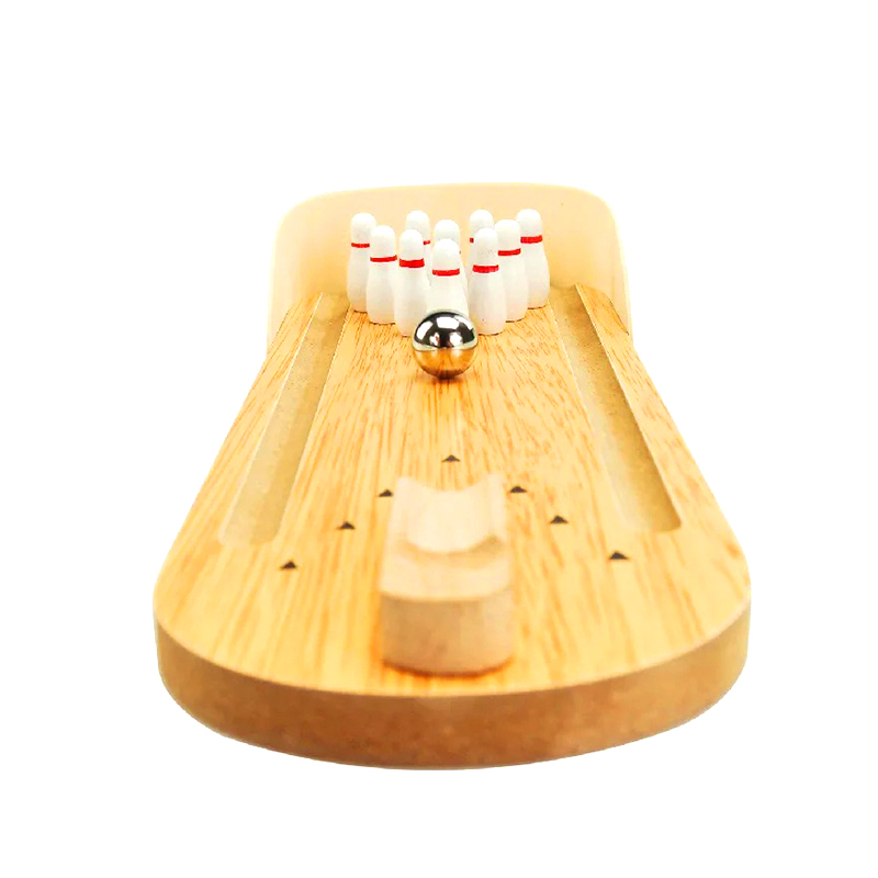 Compact Wooden Set na may Steel Ball at Pins Mini Desktop Bowling Game