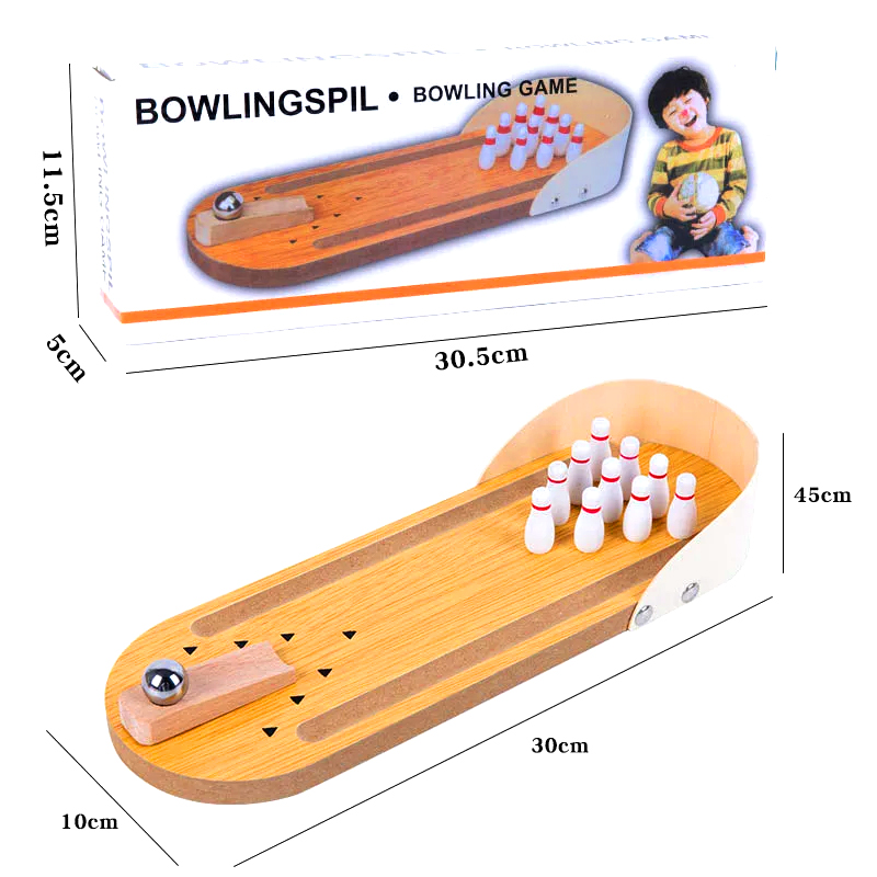 Compact Wooden Set na may Steel Ball at Pins Mini Desktop Bowling Game