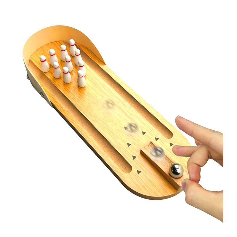Compact Wooden Set na may Steel Ball at Pins Mini Desktop Bowling Game