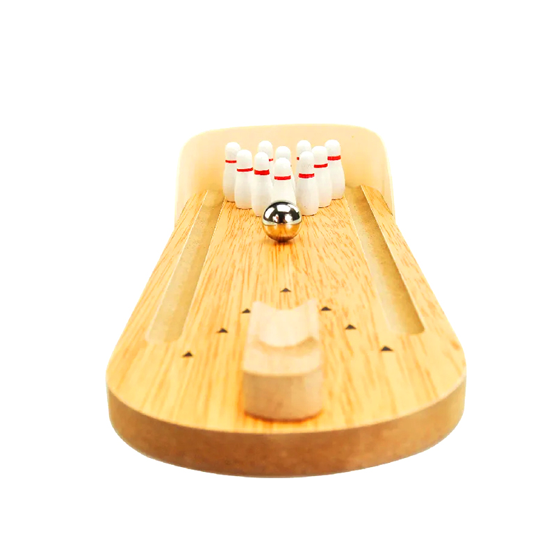 Compact Wooden Set na may Steel Ball at Pins Mini Desktop Bowling Game