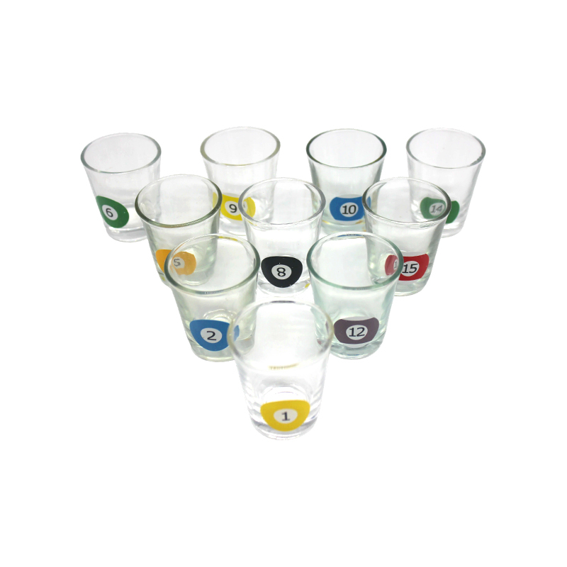 10 Salaming Nagtatampok ng Mga Billiard Ball Numbers na Pool-Themed Shot Glass Set na may Triangle Rack